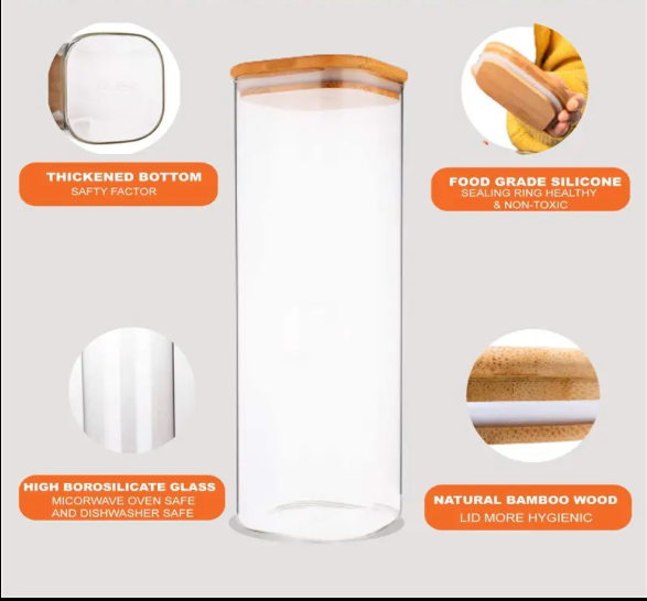 Contenedor de vidrio con tapa de bambú 25 cm